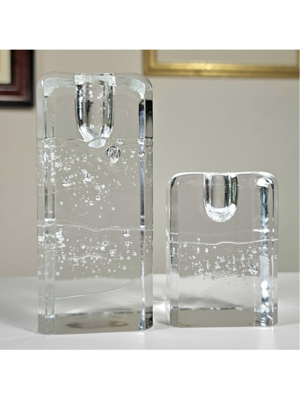 VTG Pair Iittala Finland Arkipelago Glass Candle Holders Timo Sarpaneva Ice MCM - Picture 4 of 10
